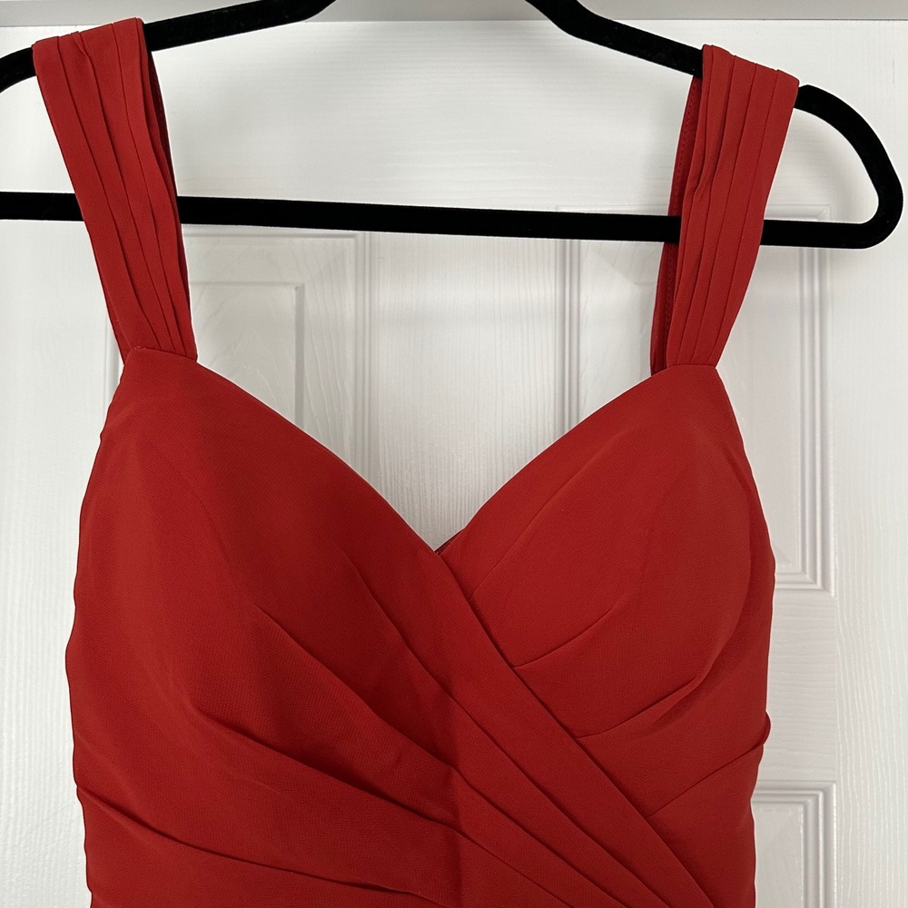 Azazie Nahrin Rust A-Line‎ V-Neck Pleated Chiffon Dress Bridesmaid Sz 6 NWT - Picture 7 of 16
